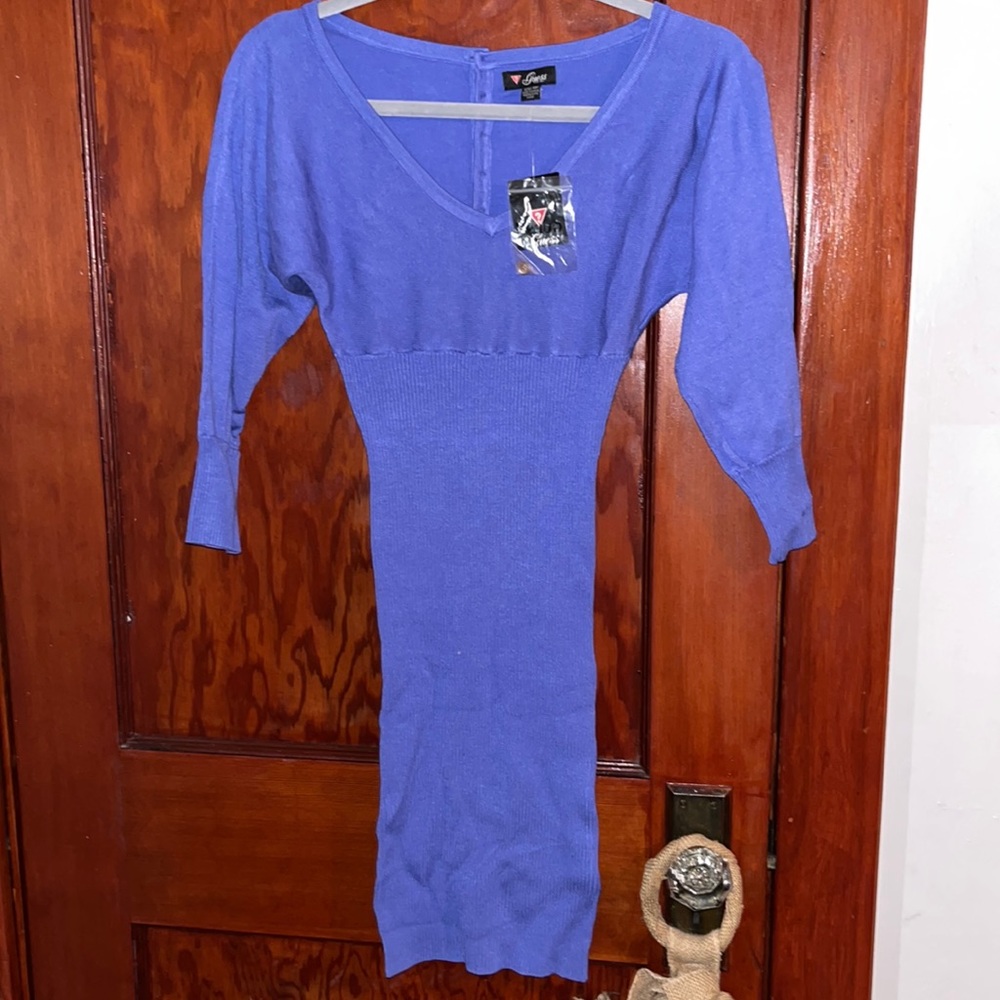 Extra small, lotus blue, Express sweater dress w/button detail to back of dress